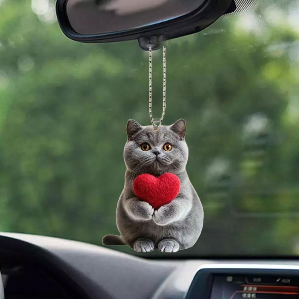 Acrylic Car Pendant Blue Cat Heart Perfect Flat 2D Pendant Animal Cat Cute Decorations Interiors W3Y3