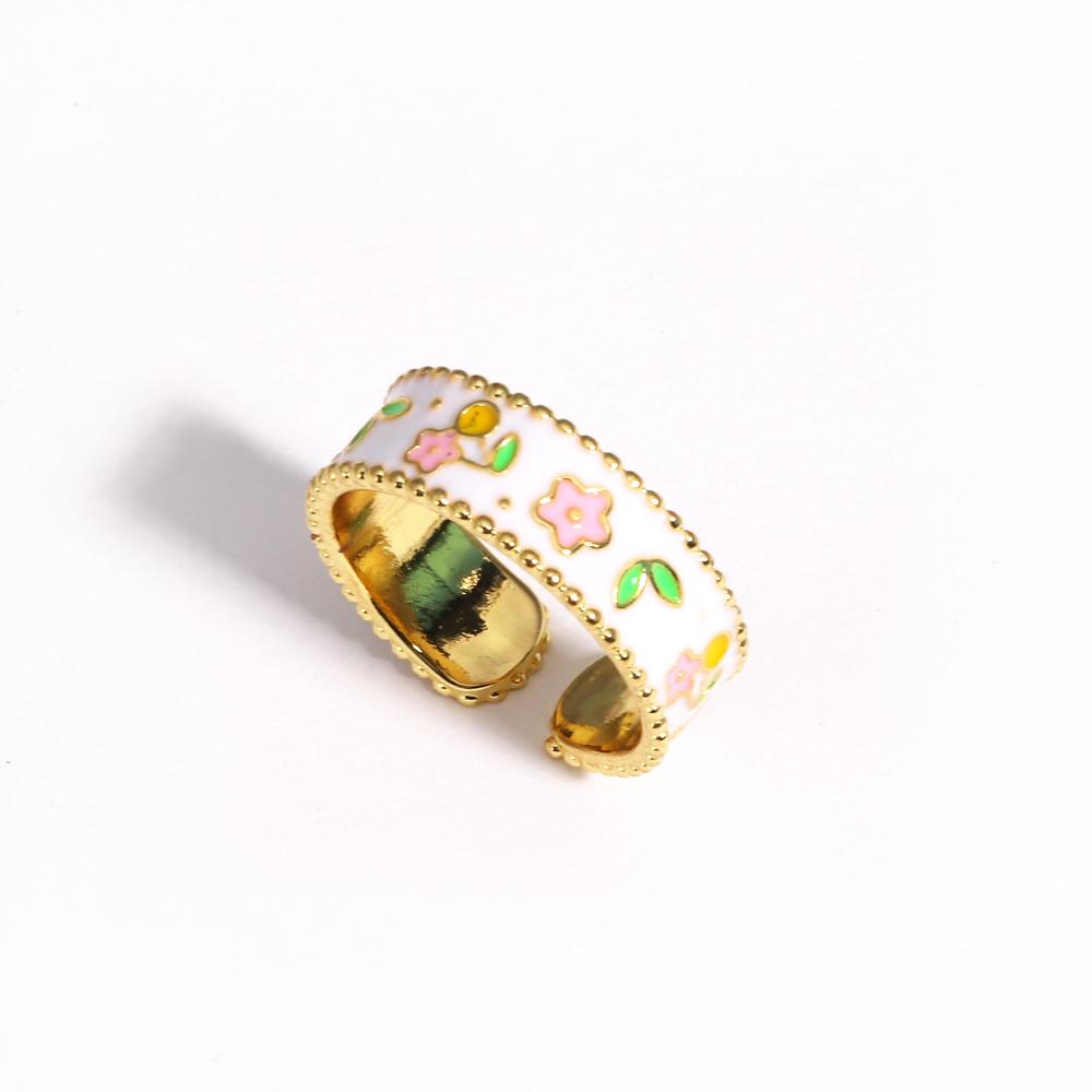 

Boho Vintage Enamel Multicolor Flower Rings for Women Trendy Aesthetic Drip Open Adjustable Daisy Ring Fashion Jewelry Girl Gift білий