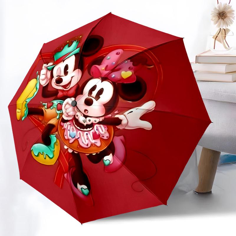 

1pc Mickey, Minnie Automatic Folding Umbrella - Portable Collapsible Design, 8-Rib Iron Frame yy251209097