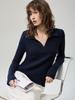Women's 2025 Slim-Fit V-Neck Knit Long-Sleeve Polo Pullover