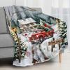 Vintage Red Truck Christmas Tree Throw Blanket, Cozy Winter Snow Scene Flannel Blanket for Couch Bed Decor