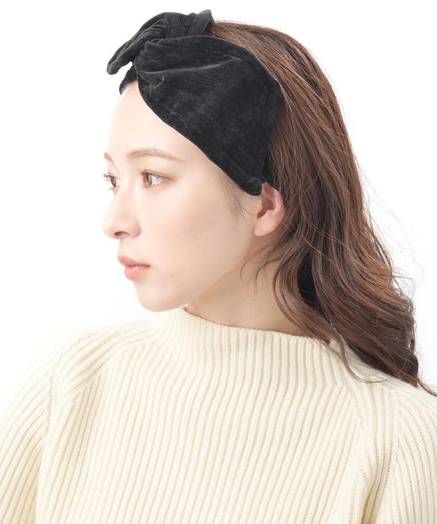 VINGTAINE Velvet Asymmetrical Ribbon Headband with Marbled Turban Hair Cute Wire, Accessory, Gift, H7861-BK