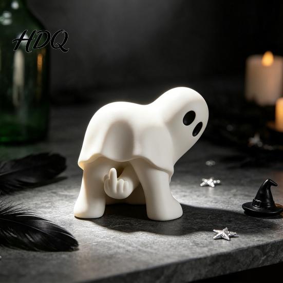 Funny Ghost Figurine for Halloween Middle Finger Figurine Novelty White Statue Spooky Modern Farmhouse Decor Tabletop Ornament Mantel Shelf