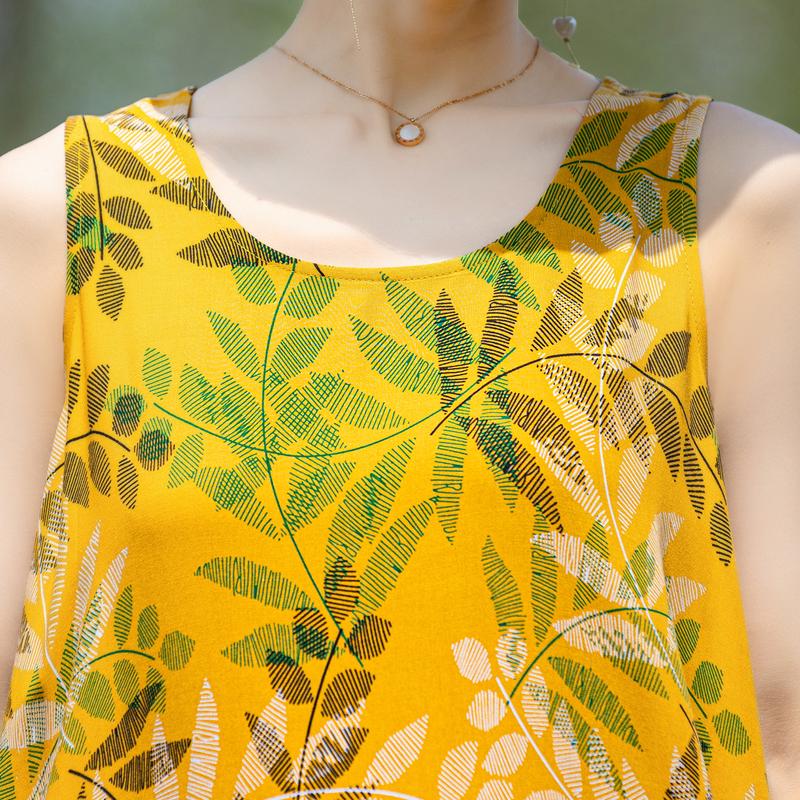 Elegant Sleeveless Dress Summer Fashion Casual Loose Vintage Print Long Dresses for Women Summer Clothes