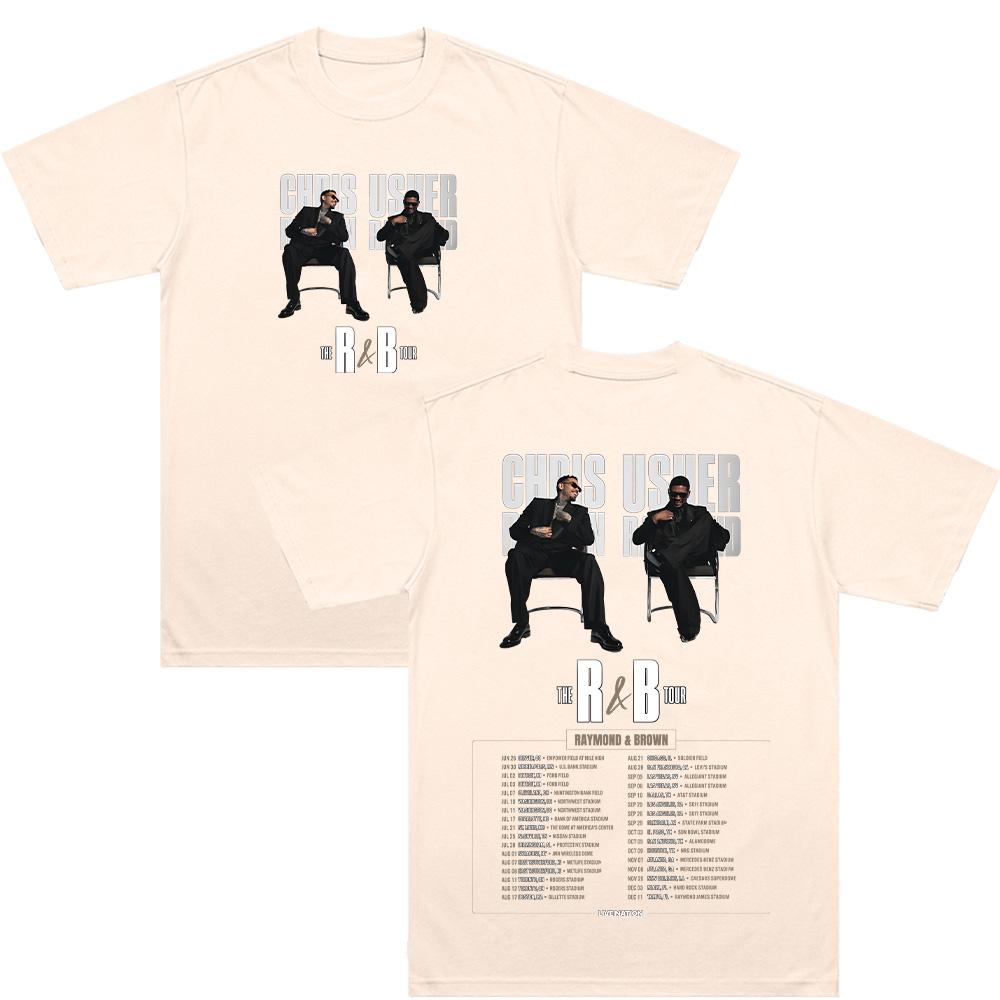 Chris Brown & Usherr The R&B Tour T Shirt Hip Hop Style Graphic Tee Men Casual Cotton Loose Short Sleeve Unisex Street Style Top