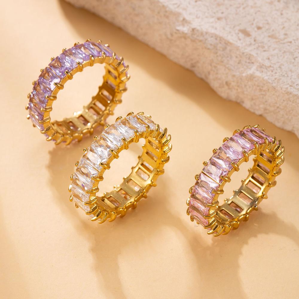 Titanium Steel Jewelry Korean Version Light Luxury 18k Gold Plated Index Finger Ring Square Color Diamond Stainless Steel Ring Factory