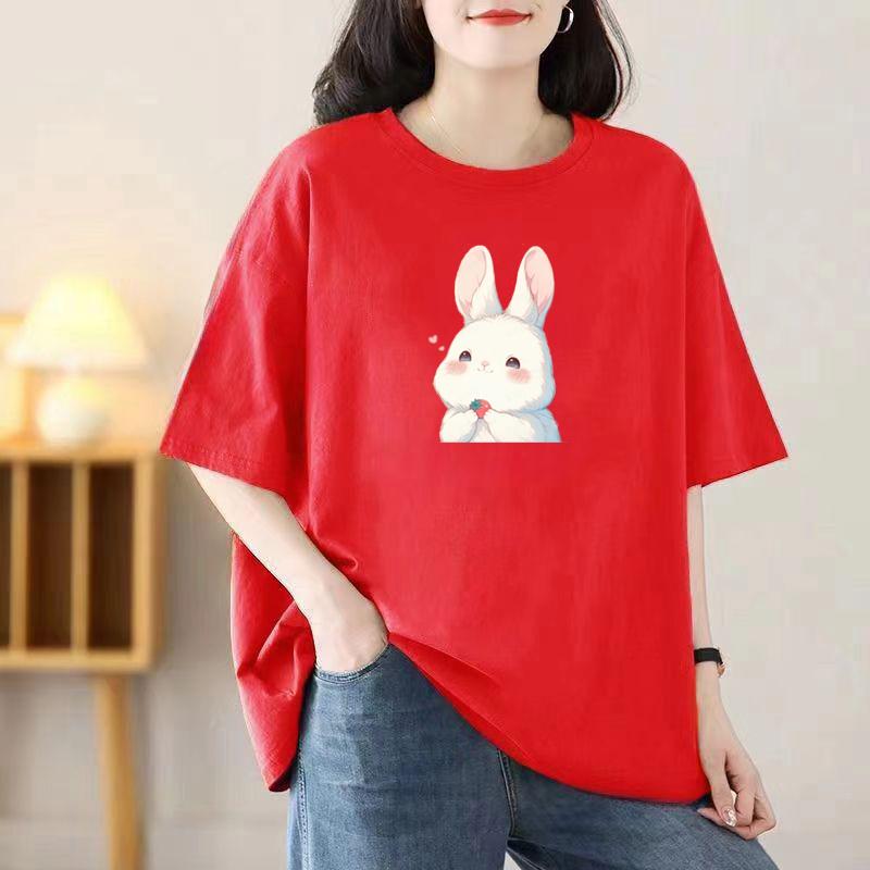 Loose Cotton Short-sleeved T-shirt Ladies Summer New Blouse Women Round Neck