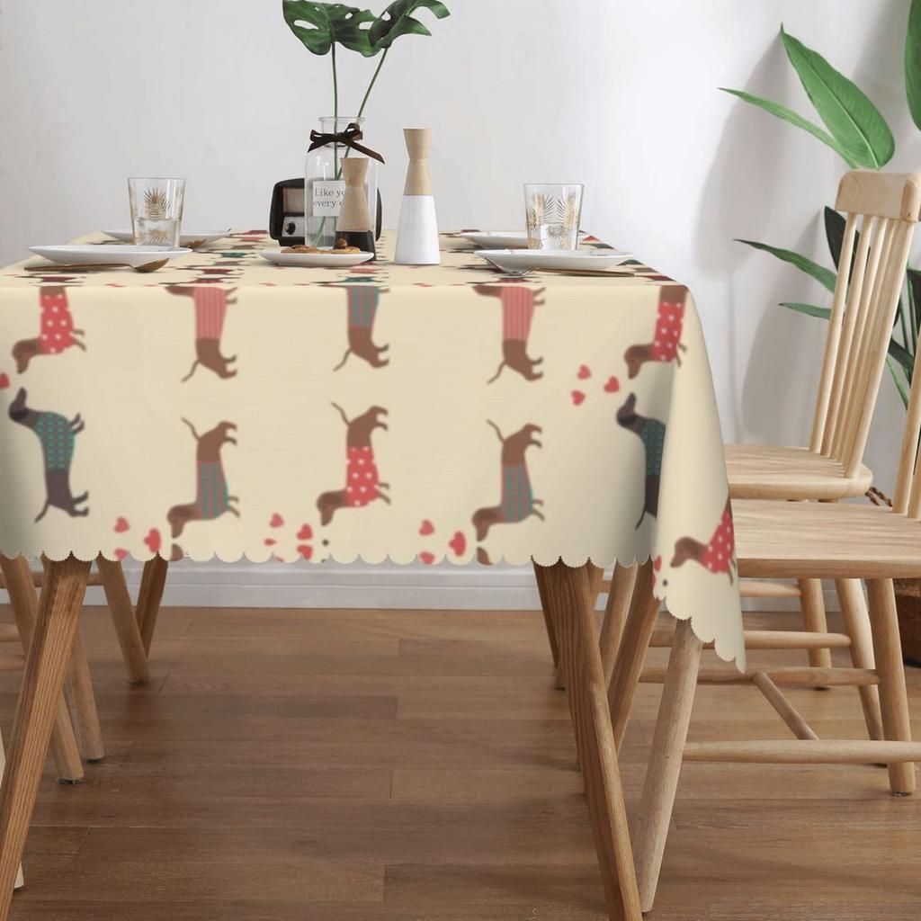 Rectangular Couple Dachshund Dog Pattern With Heart Table Cloth Waterproof Tablecloth Outdoor Table Cover