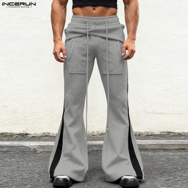 INCERUN Men Casual Drawstring Elastic Waist Hooded Long Sweatpants Flare Pants Trousers