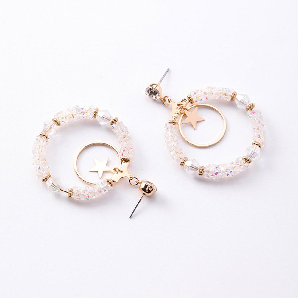 Women Fashion Broken Diamond Big Circle Star Design Earrings
