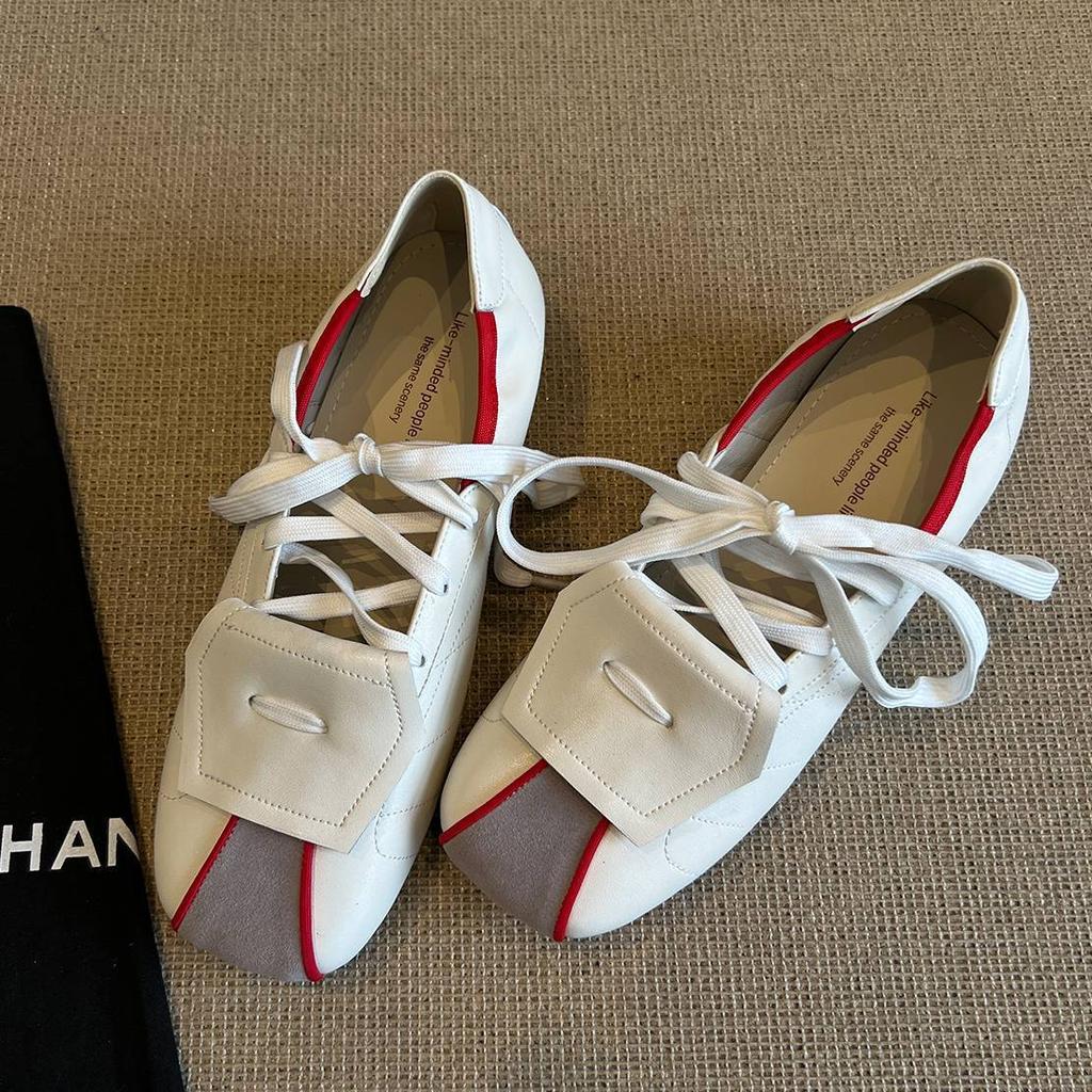 Fashion PU Leather 2025 Summer Mary Jane Shoes Mixed Colors Lace-up Square Head Sneakers Women's Flip Comfortable Sports Shoe Flats