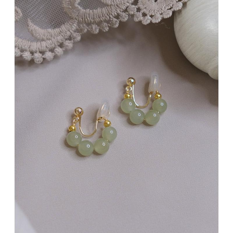 2026 New Hot Style Imitation Hetian Jade Stud Earrings for Women - Versatile No-Piercing Ear Clips