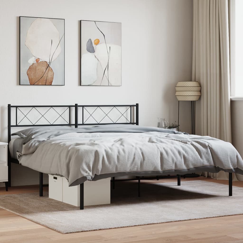 Metal Bed Frame with Headboard Black 140 X 200 Cm