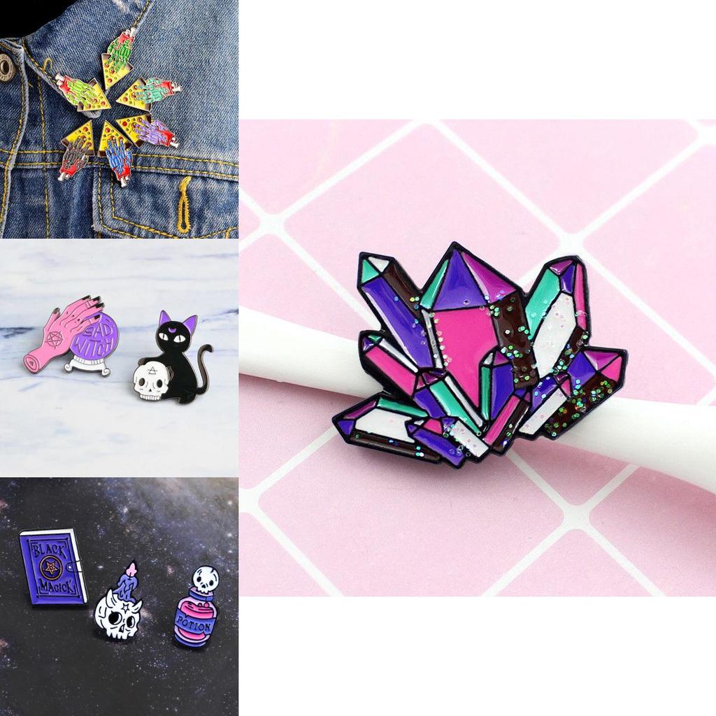 Premium Quality Enamel Brooch Featuring Witch Tools Skull Cat For Halloween