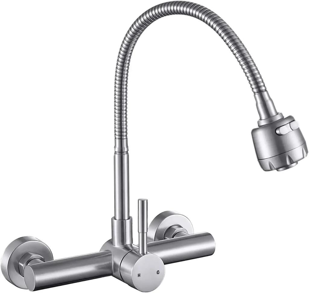 Kitchen Faucet Wall Mounted 2 Models Nozzle Faucet Hot&Cold Water Tap Household Sink Basin Faucet 360° Rotation Bathroom Faucets