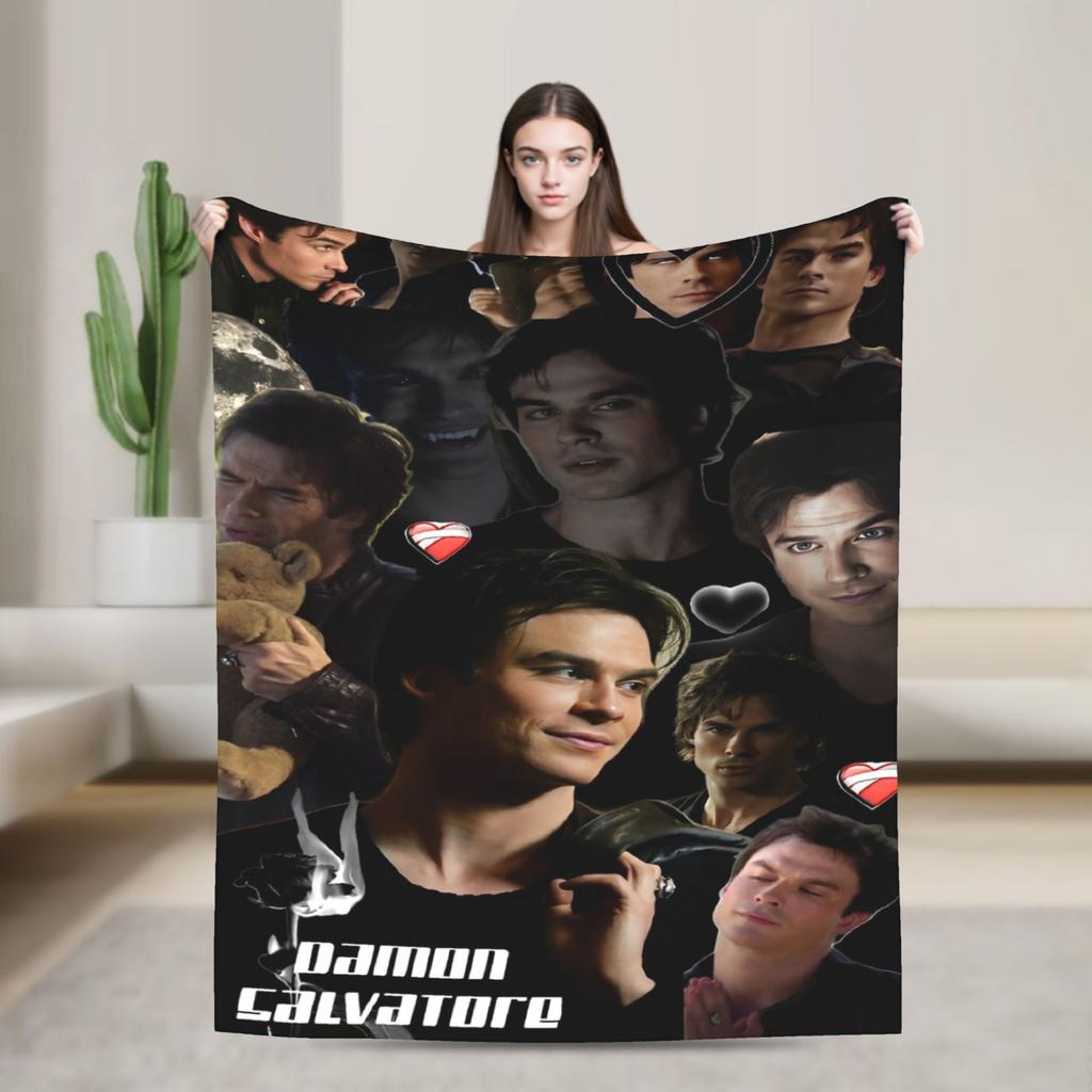 Damon Salvatore Blankets The Vampire Diaries Plush Funny Breathable Throw Blankets for Home Autumn/Winter