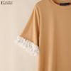 ZANZEA Women Summer Lace Splice Casual Round Neck Short Sleeve Dress