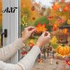 Autumn Window Clings 5Pcs Maple Pumpkin Static Clings, Fall Harvest Stickers, Easy Apply Decorations Glue-Free Removable Decor for Thanksgiving