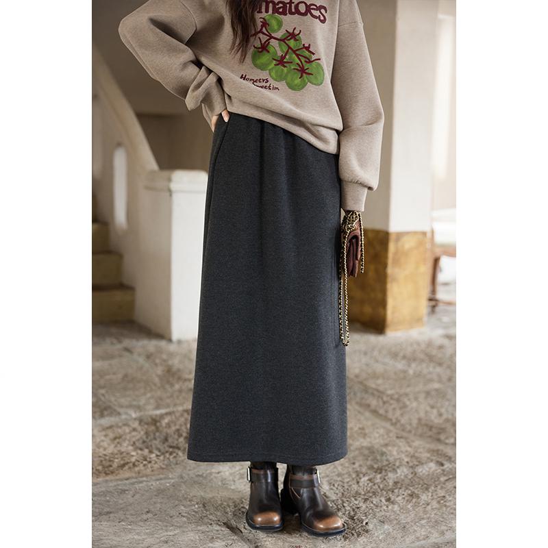 Yimeng 2025 Elegant Dark Gray Wool Half Skirt - Autumn/Winter Korean Style M