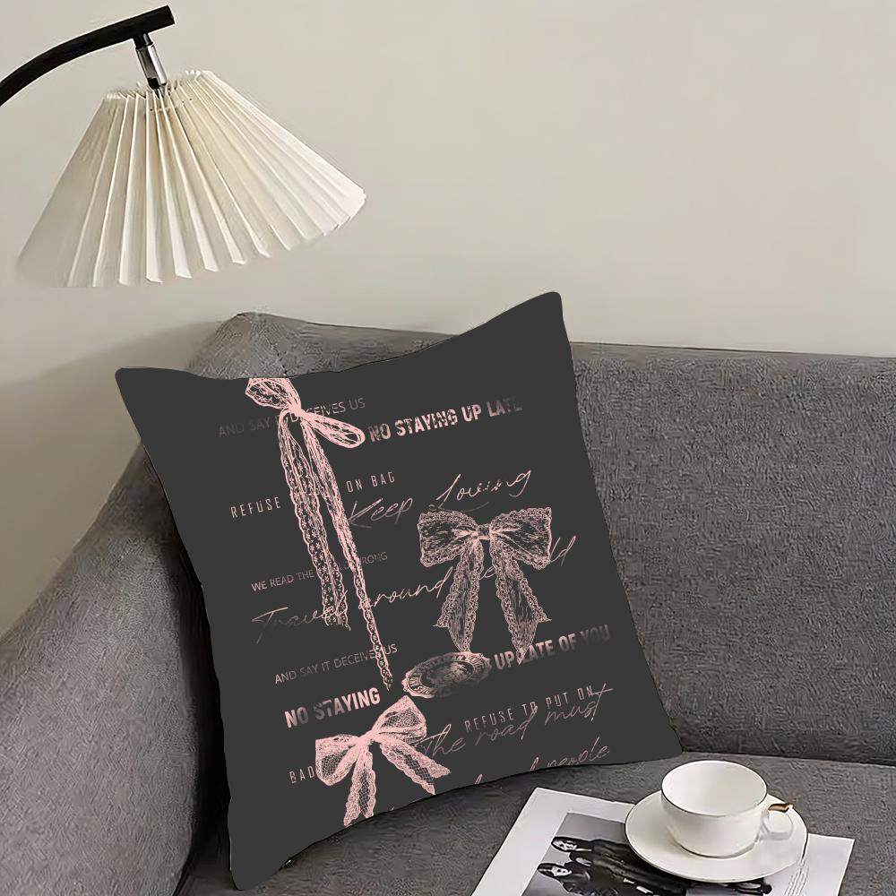 Korean trendy bow Cushion Cover Reversible Plush Pillow Cover – For car, sofa, bedroom, perfect as a gift.