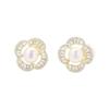 New stone clover pearl earrings temperament freshwater pearl versatile gold and silver two-color earless earclip earrings