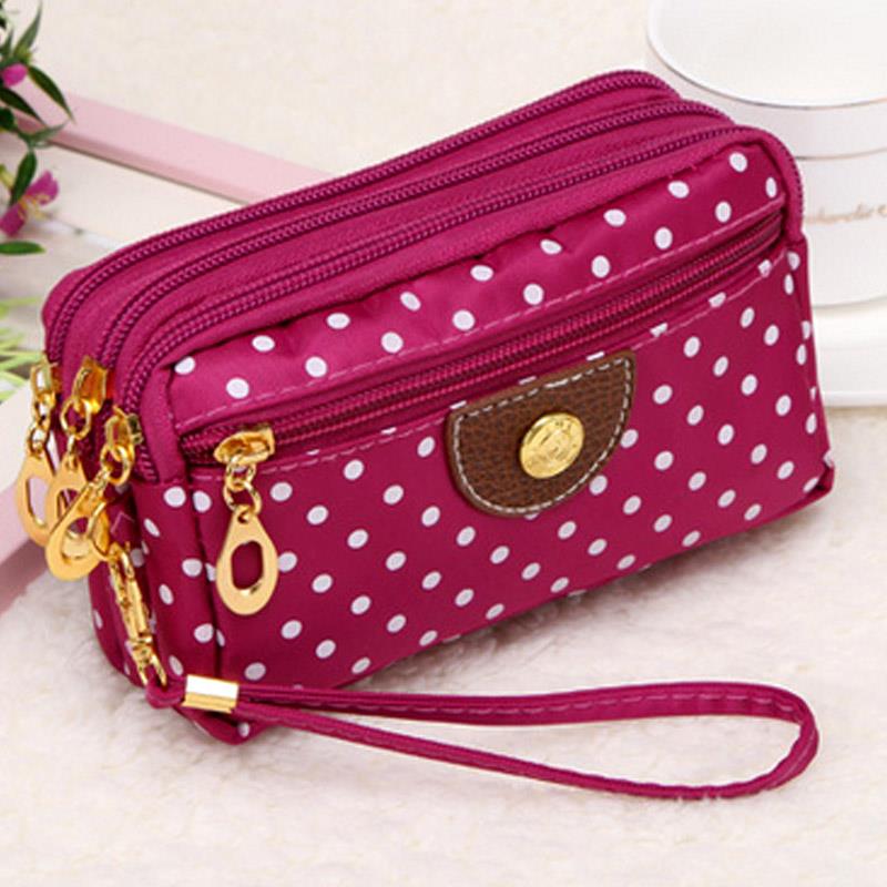 Fashion Women Wallets Small Handbags Canvas Dot Lady Zipper Moneybags Clutch Coin Purse Pocket Wallet Cards Holder Wristlet Bags KTB