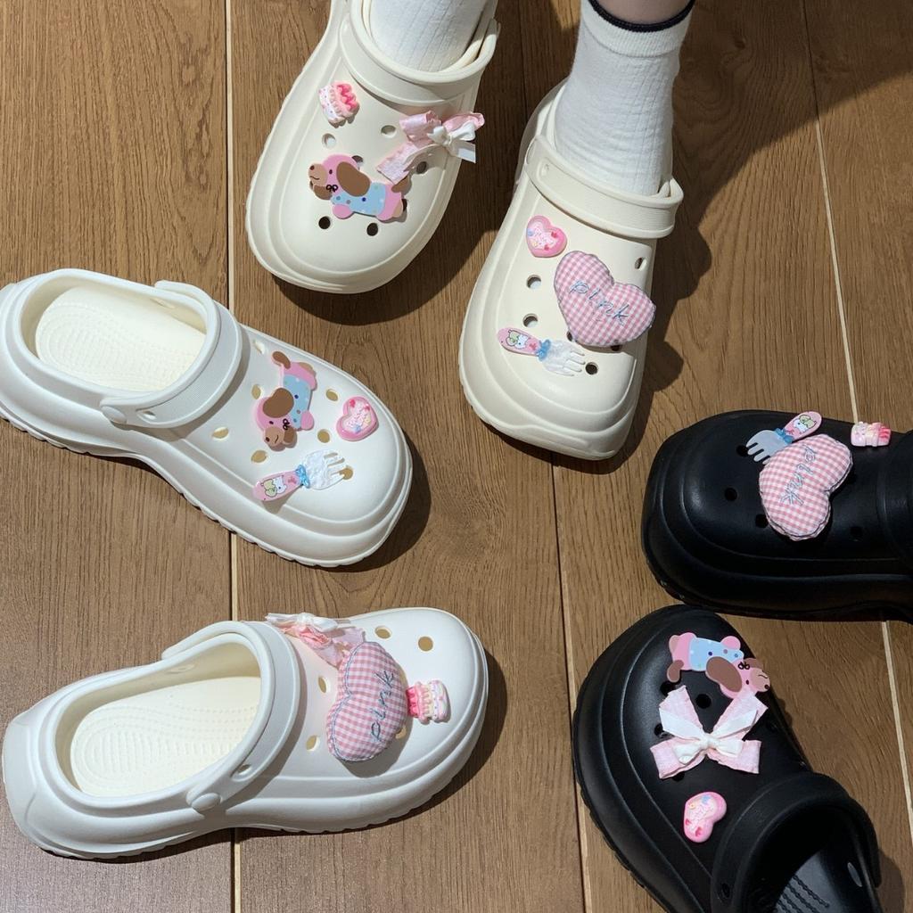 7.0Cm hole shoes female cartoon cute outer wear heightened thick sole non-slip non-smelly feet breathable bag head slippers