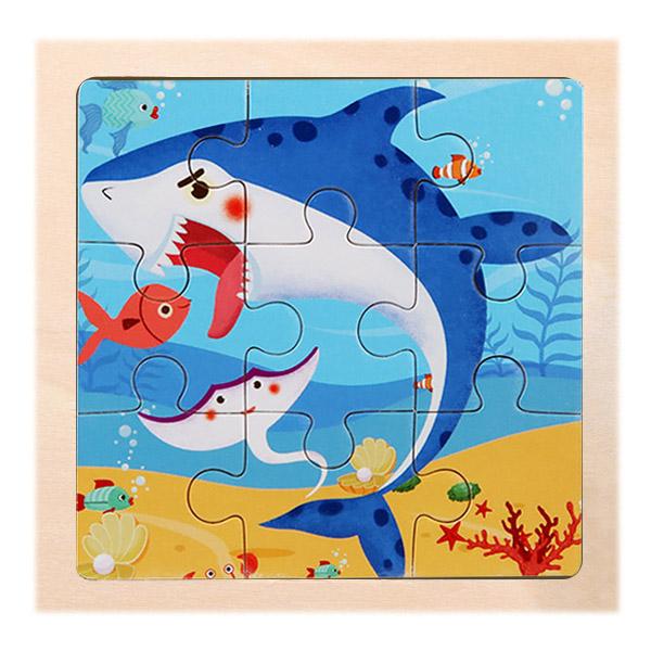 New 9 Piece Montessori Wooden Puzzle Cartoon Dinosaur Transportation Jigsaw 3d Puzzle Early Learning Educational Toys for Kids