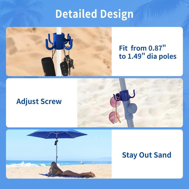 Beach Umbrella Hanging Hook 4Prong Plastic Umbrella Hook Hanging for Towels Hats Clothes Camera Sunglasses Bags Fit for Beach Camping Trips Blue&White