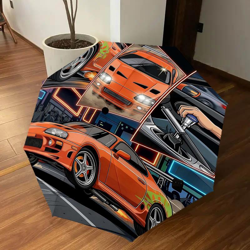 1PC car racing Umbrella-8-Rib Reinforced Portable Folding Travel Suitable for All Seasons Outdoor Daily Use -J0349