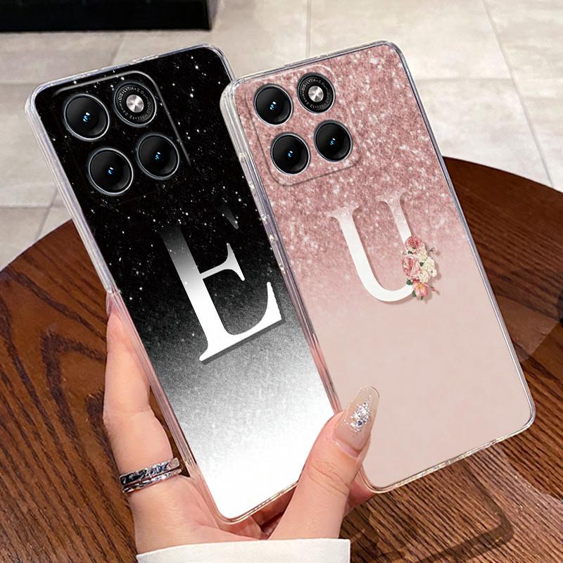 Anti-scratch Phone Case For Motorola Edge 70 Fusion Jelly Clear TPU Soft Casing Fashionable Lucky Letter Flower Couple Shell