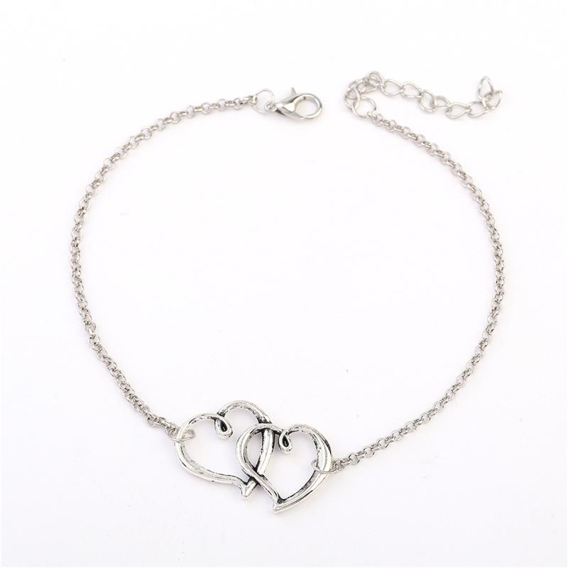 Retro Punk Summer Anklets Wild Love Heart-shaped Double-hearted Anklet Lady Legs Anklet