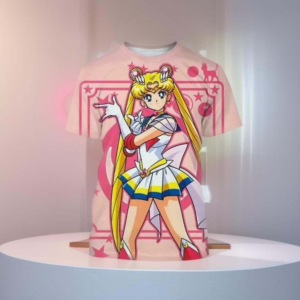 Neues Sailor Moon Anime 3D-Druck Mädchen Kurzarm T-Shirt Casual O-Ausschnitt Anime Sailor Moon Kind Unisex Kurzarm T-Shirts L