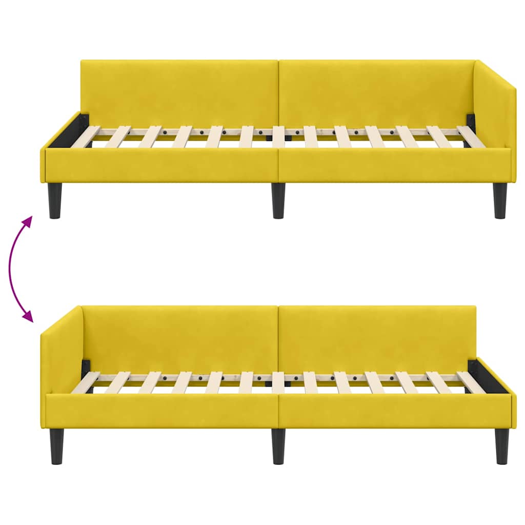 Corner Bed Frame with Headboard Yellow 100 Cm X 200 Cm Velvet