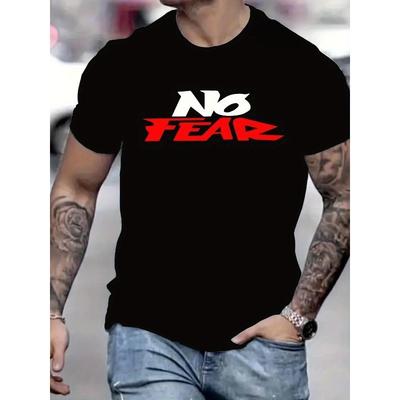 Herren „NO FEAR“ Grafik-T-Shirt - Kräftiger roter Aufdruck, Schwarzes Baumwoll-Rundhals-T-Shirt, Streetstyle Sommer-Top, Lässiges & Trendiges Design