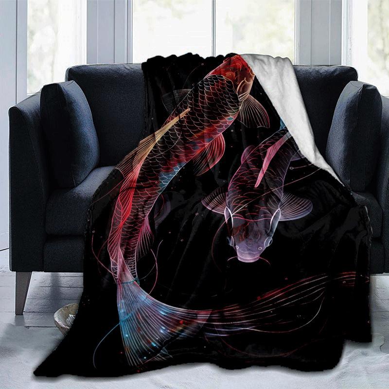1pc Fish Printing Lightweight Flannel Blanket, Comfortable and Warm Blanket, for Camping Sofa Bed and Couch Office, In All Seasons