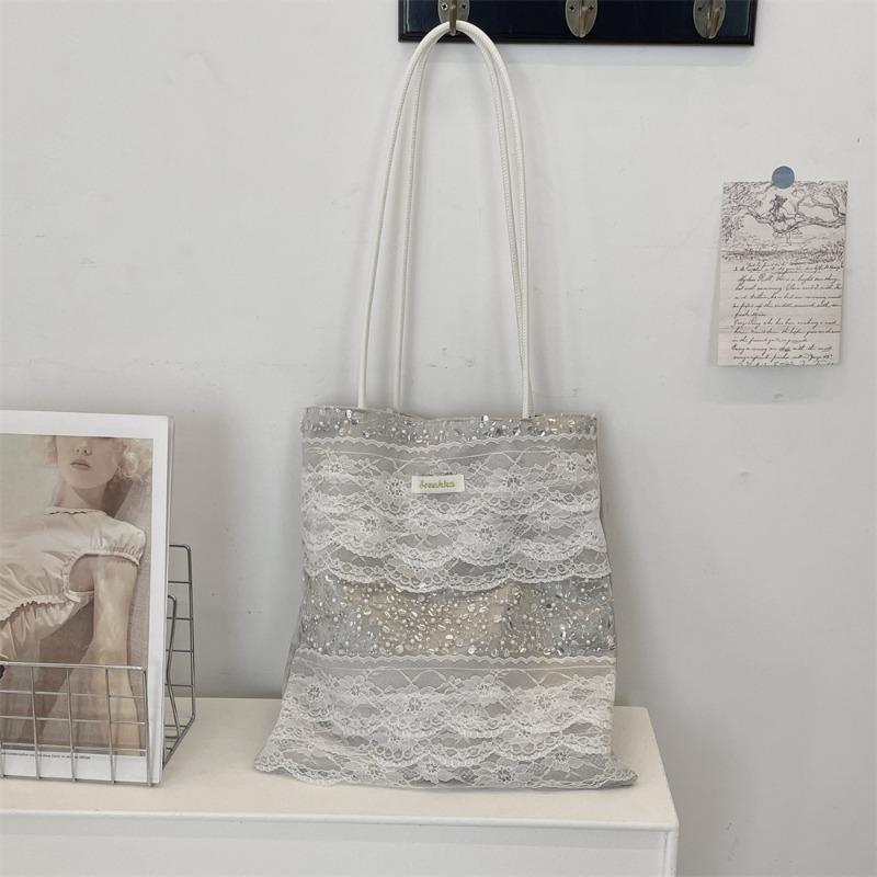 

51 Большая вместительная сумка-тоут из фиолетового кружева с вставками, блестящая, портативная, подмышечная сумка, женская, для поездок на работу, плечевая серый