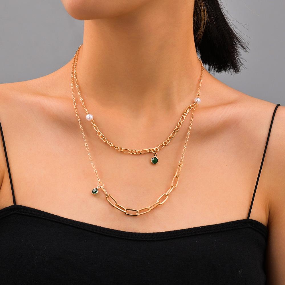 Personalisierter Scheiben-Liebesanhänger, mehrlagige Damen-Halskette Schlüsselbeinkette