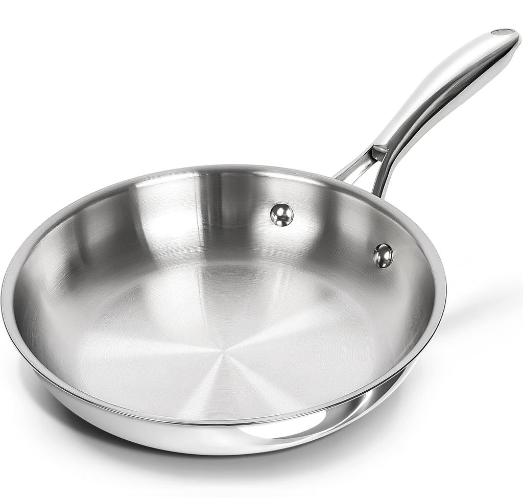 MICHELANGELO Stainless Steel Frying Pan, 20cm, Triple-Layer Base, Ergonomic Handle, Lightweight, Induction Compatible, Easy To Clean, Suitable for