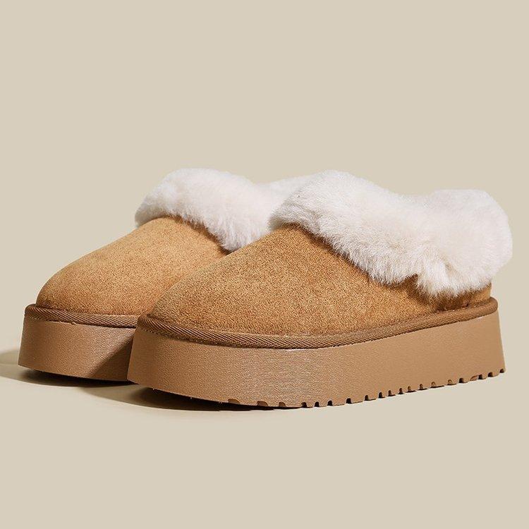 thick-soled fur integrated snow boots women's winter velvet cotton shoes 2024 new outer wear one-pedal fluffy bread shoes
