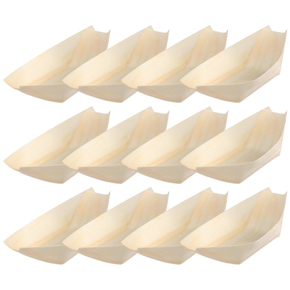 200 Pcs Disposable Wooden Boat Bamboo Bowls Sashimi Tray Charcuterie Cones Sushi Plates Serving Boats