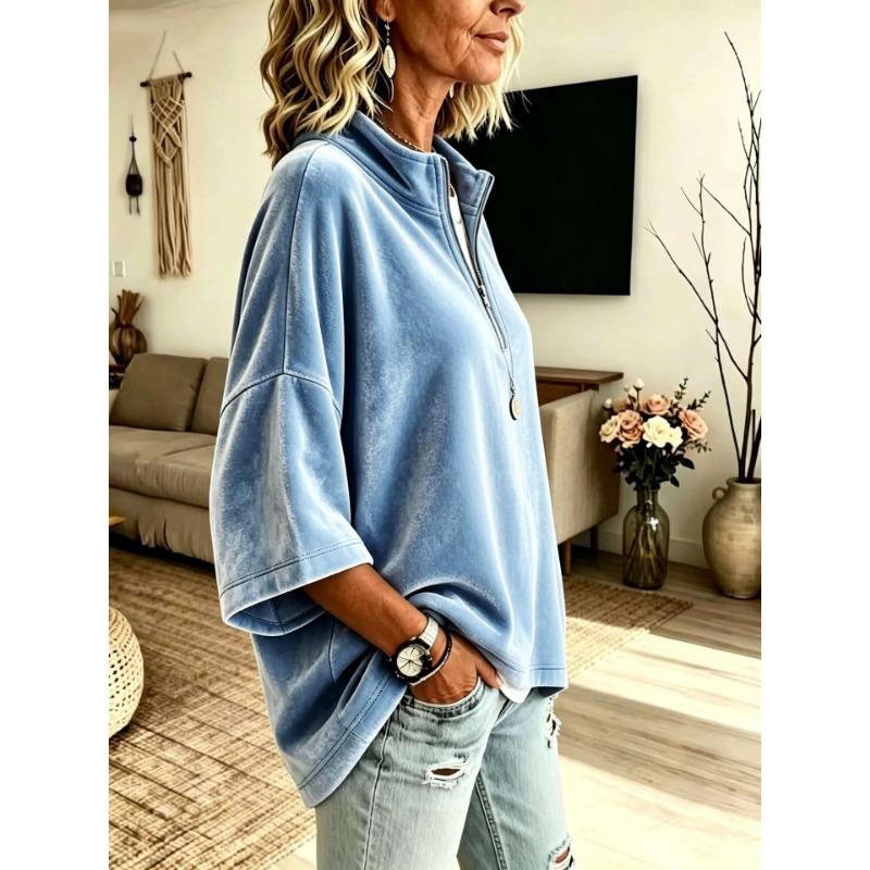 Women Velvet Top V Neck Long Sleeve Loose Fit Soft Fabric
