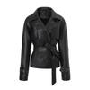 Women's Leather Jacket Lapel Double-breasted Locomotive Jacket Adjustable Belt Women's Clothing