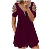 Women's Fashion  Strapless Solid Color V-Neck Short Sleeves Leisure Dress