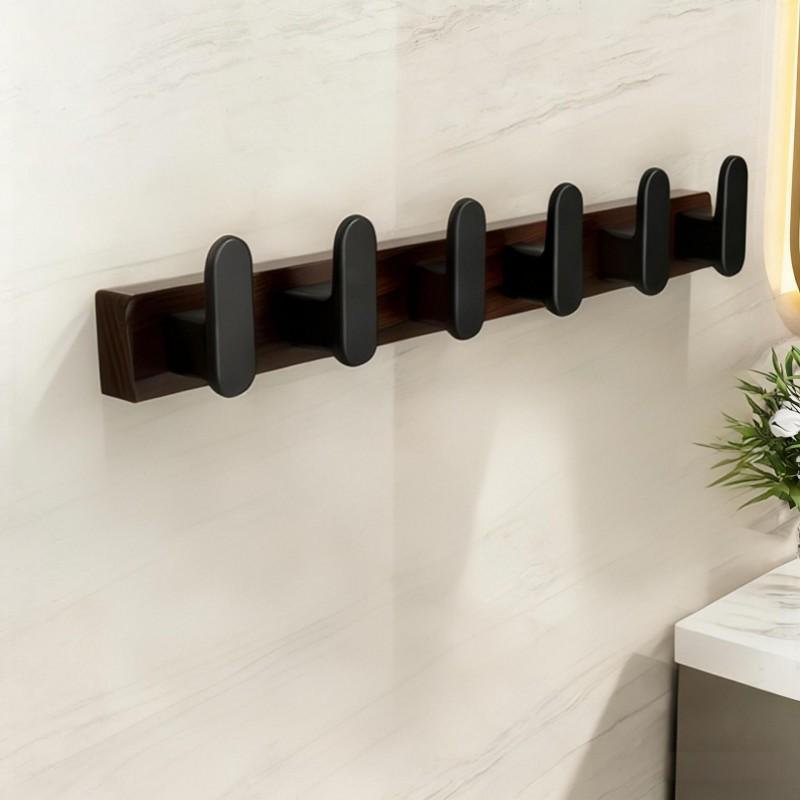 Black Walnut Wood Adhesive Hook Set Door Back Wall 3 To 8 Hooks No Drill Modern Minimalist Entryway Bathroom Key Coat