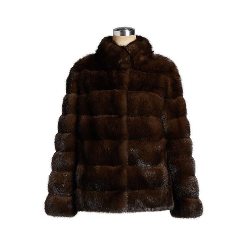 Womens Faux Mink Coat With Stand Collar Thick Winter Warm Mid-Length Artificial Fur Jacket Office Elegant Style
