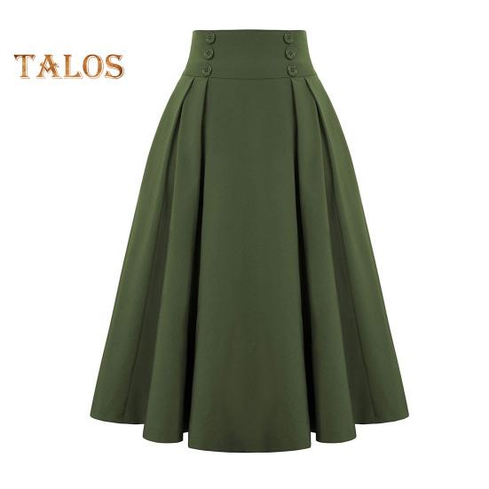 Women Skirt Elastic High Waist A-Line Midi Skirt Contrast Color Plaid Print Large Hem Mid-Calf Length Skirt Daily Wear