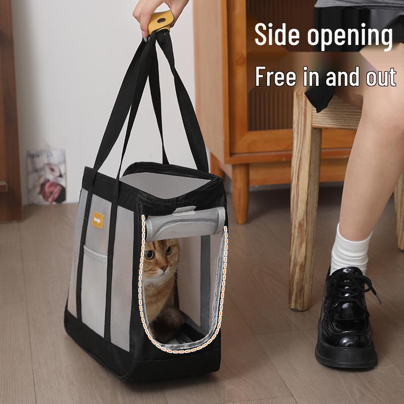 Przenośna torba-transporter dla kota i małego psa - Zimowa podróż, na ramię i do ręki, Duża pojemność z siatką.