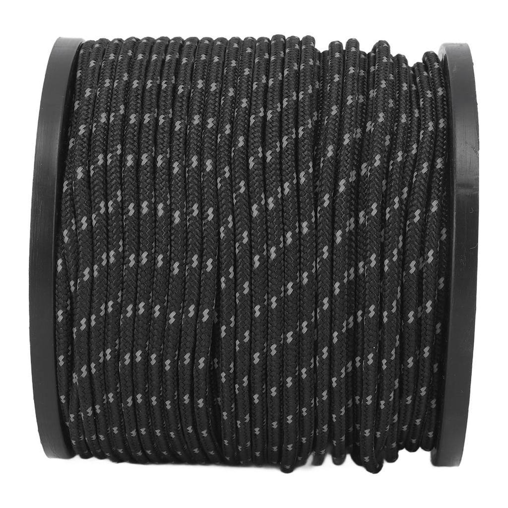 Reflective Camping Rope Texture Weaving 164ft 4mm Polyester Parachute Cord for Travel Hiking Backpacking Black