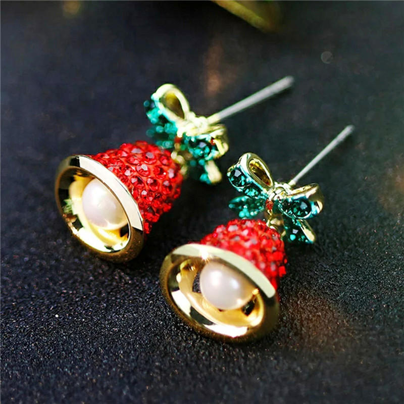 Women Fashion Christmas Bow Wind Chime Earrings Holiday Statement Dangle Earrings Xmas Jewelry Gift